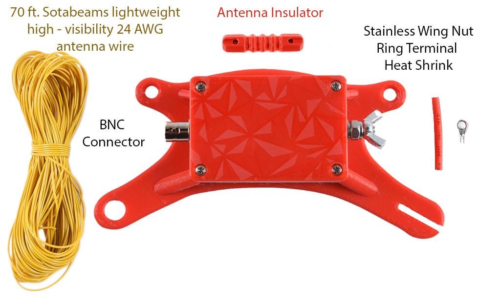 EFHW End Fed Half Wave Antenna with integrated winder Assembled with 70ft wire