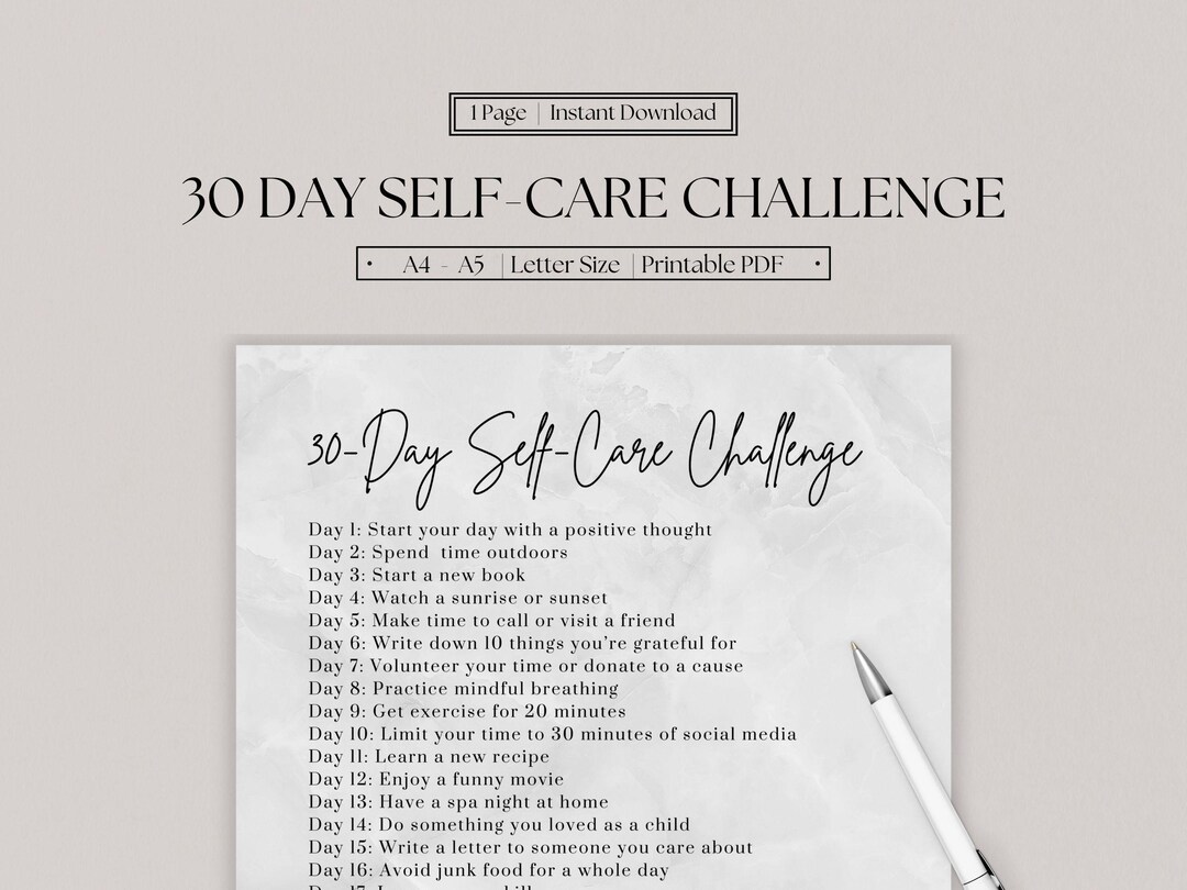 Self Care Challenge | 30 Day Challenge | Self Care Printable Planner ...