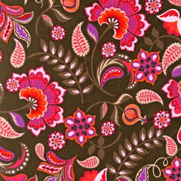 SALE - Kaufman, Cool Cords, HOT PINK Folk Floral Corduroy