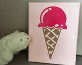 Ice cream, you scream, we all scream for ice cream Get your yummy, drippy, sweet ice cream cone (wall sign) here