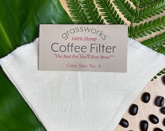 Organic Hemp Coffee Filter: Reusable Cone Size 4, USA Made, "The Best Pot You'll Ever Brew™"