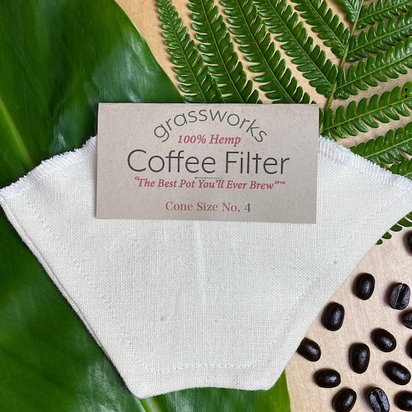 Cone Size 4, Reusable Organic 100% HEMP Fabric Coffee Filter "The Best Pot You'll Ever Brew" ™
