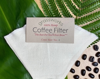 Tamaño de cono 4, filtro de café de tela 100% HEMP orgánico reutilizable "La mejor olla que jamás hayas preparado" ™