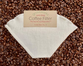 Cone Size #6, Reusable Organic 100% HEMP Fabric Coffee Filter "The Best Pot You'll Ever Brew" ™