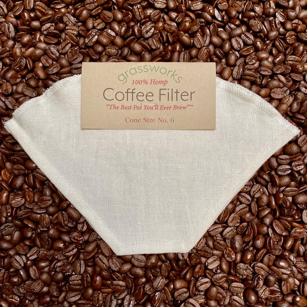 Cone Size #6, Reusable Organic 100% HEMP Fabric Coffee Filter "The Best Pot You'll Ever Brew" ™