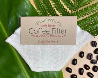 Cone Size 2, Reusable Organic 100% Hemp Fabric Coffee Filter "The Best Pot You'll Ever Brew" ™