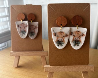Highland Cow Earrings – Handmade Polymer Clay Farmhouse Jewelry