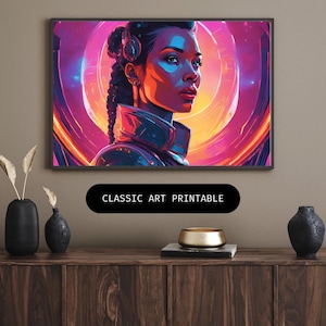 Retro Futuristic Sci-Fi Space woman Warrior Astronaut Pulp Art Poster Print | Vintage Sci-Fi | | Wall Decor | Mid-Century Modern Art