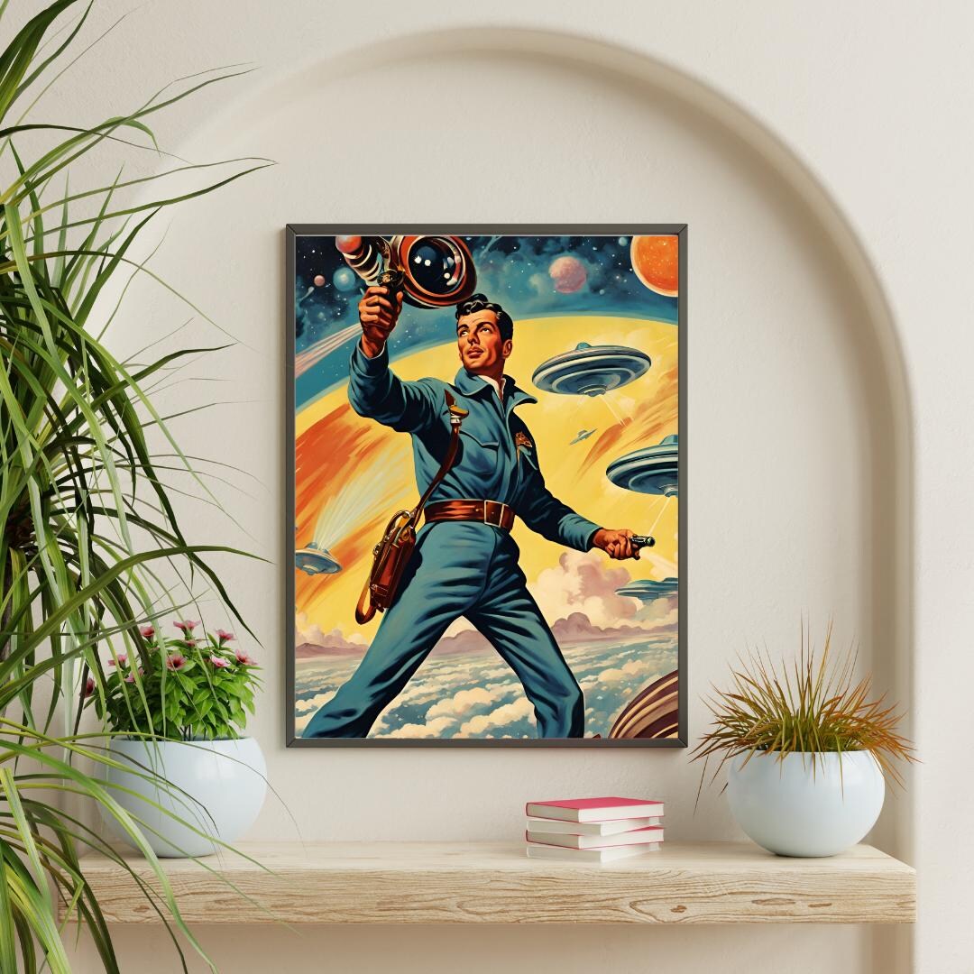 Retro Futuristic Sci-fi Space Warrior | Astronaut Pulp Art Poster Print ...
