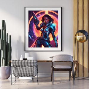 Retro Futuristic Sci-Fi Space woman Warrior Astronaut Pulp Art Poster Print | Vintage Sci-Fi | | Wall Decor | Mid-Century Modern Art