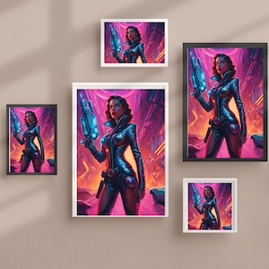 Retro Futuristic Sci-Fi Space woman Warrior Astronaut Pulp Art Poster Print | Vintage Sci-Fi | | Wall Decor | Mid-Century Modern Art