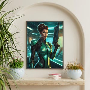 Retro Futuristic Sci-Fi Space woman Warrior Astronaut Pulp Art Poster Print | Vintage Sci-Fi | | Wall Decor | Mid-Century Modern Art