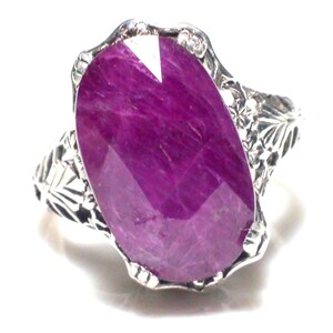 14.25 carat Reddish pink unheated/untreated Ruby Ring: solid 925 Sterling Silver, Size 7.75