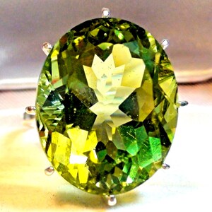 26.80 carat Ravishing! Big! Natural Moldavite Ring 925 Sterling Silver. Size 8.0.