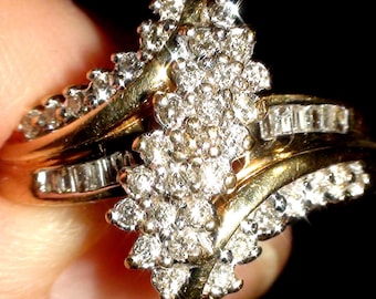 Vintage 10k Yellow Gold Diamond Cluster Ring (Size 7.25)