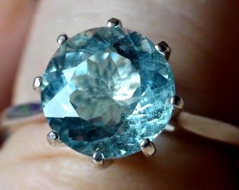 Natural Aquamarine Sterling Silver Ring, 3.35 Carat, Size 7.75