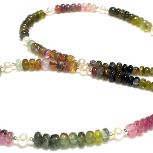 86.05 carat 100% Natural fancy Tourmaline, very shine Saltwater Pearl  925 Silver clasp Necklace. 18.05''.