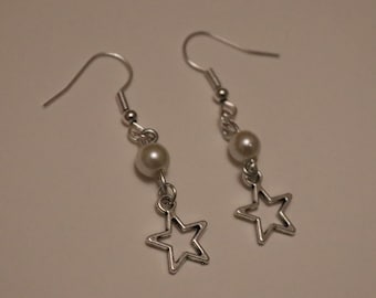 Star and pearl drop earrings cute gift