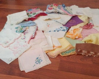 37 Vintage hankies fancy/Plain/geborduurd/haak/Tatting