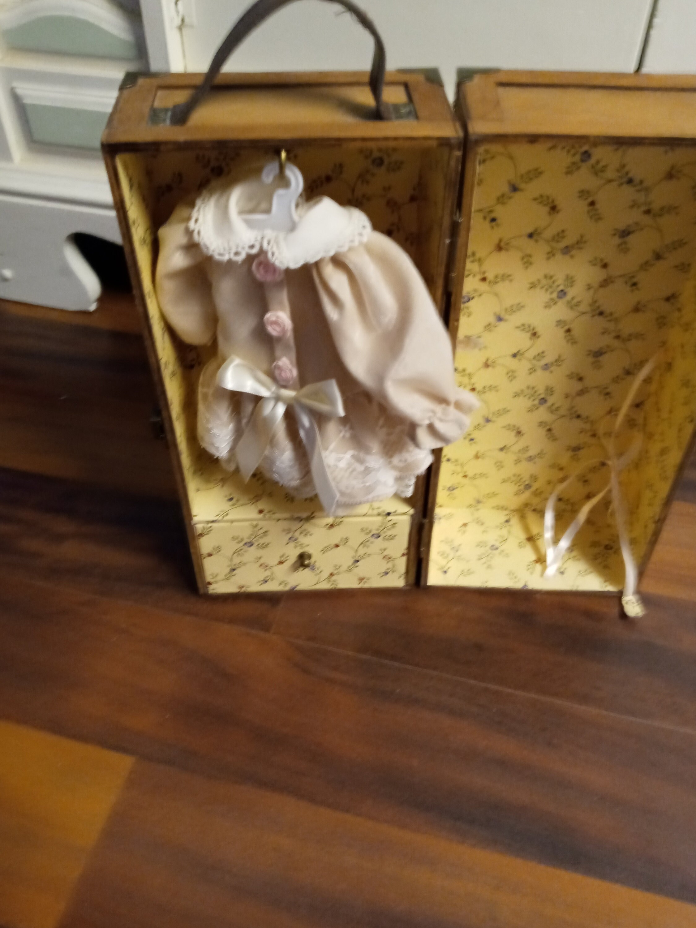 Vintage Wooden Doll Trunk W/old Doll Dress Etsy