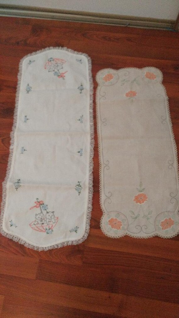 vintage embroidered dresser scarves Vintage Hand Embroidered Table Runner Dresser Scarf Floral Leaves Croc –  Avid Vintage main image 0