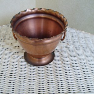 Vintage Gregorian Copper Planter with Fluted Rim and Loop Handles