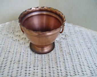 Vintage Gregorian Copper Planter with Fluted Rim and Loop Handles