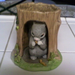 Fine Porcelain Woodland Surprises Squirrel In Log