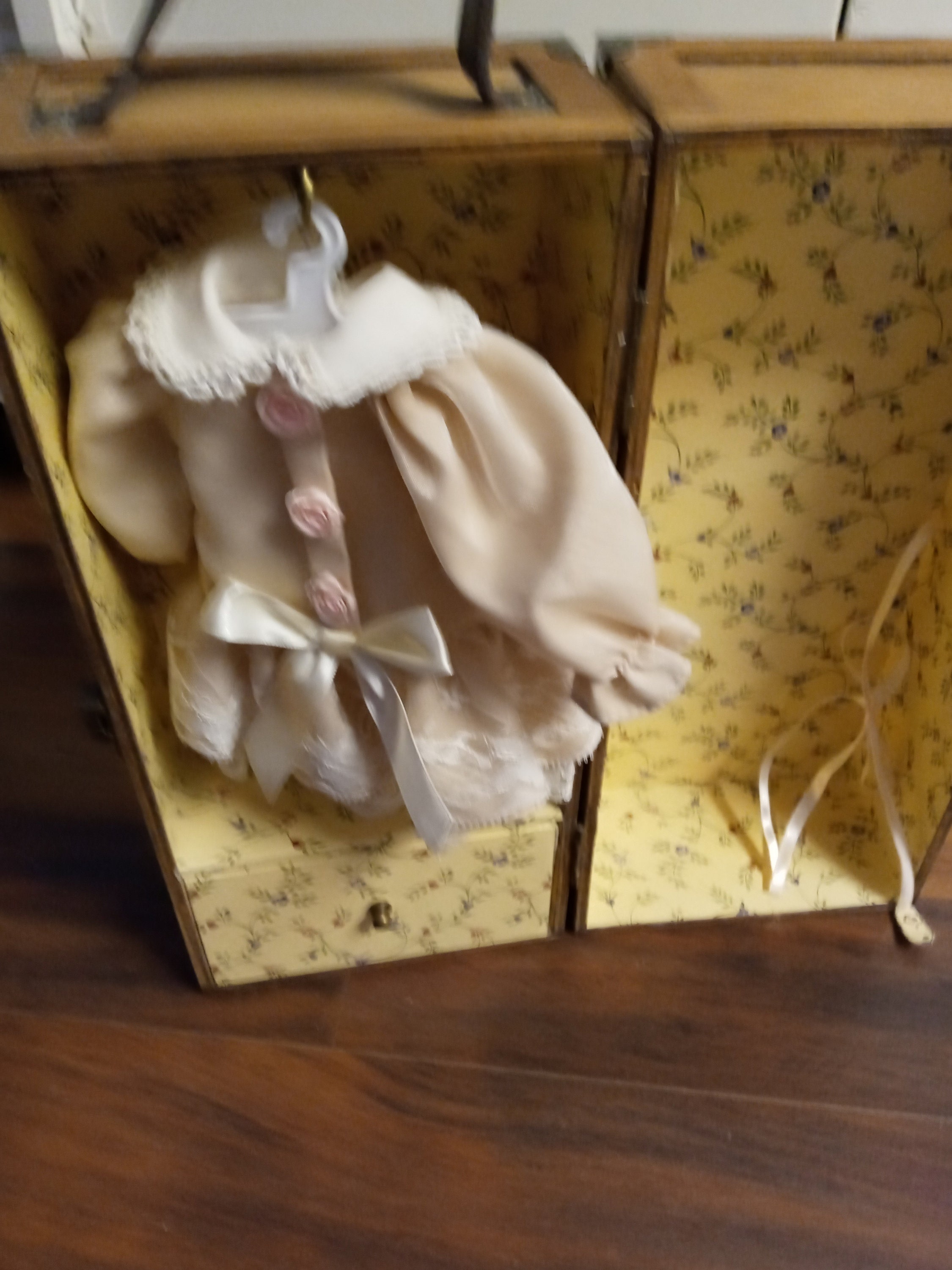 Vintage Wooden Doll Trunk W/old Doll Dress Etsy