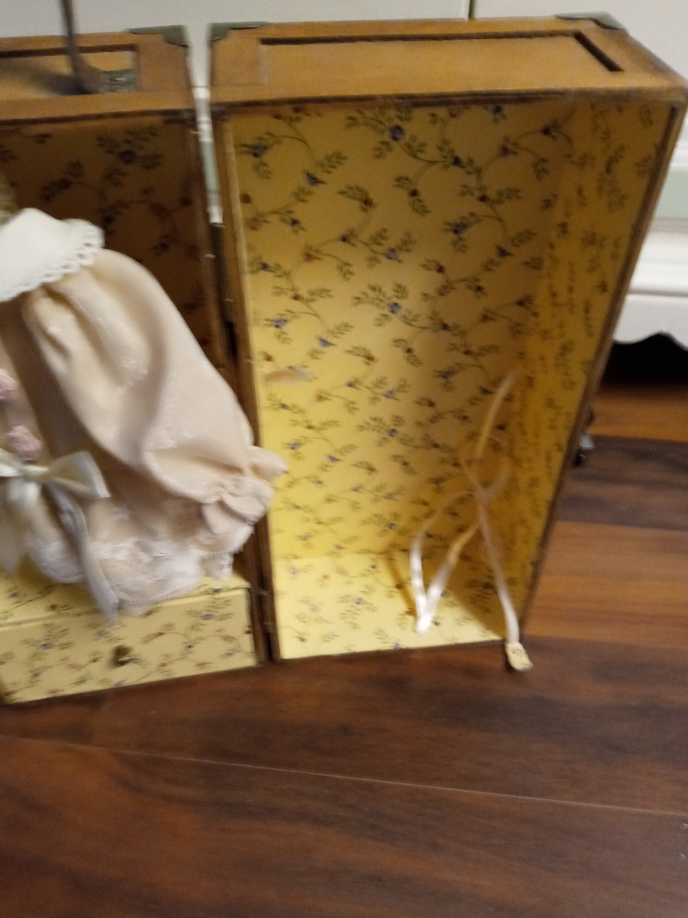 Vintage Wooden Doll Trunk W/old Doll Dress Etsy