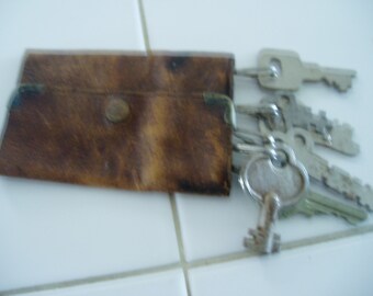 Very Old Leather Key Ring with 6 Old Keys and a Surprise.