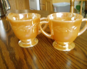Peach Lustre Creamer and Sugar
