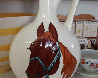 Vintage White Milk/Water/Vase Pitcher with Embossed Horse Head