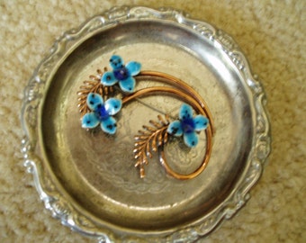 Beautiful Rare Matisse Renoir Copper with Blue Enamel Flowers Brooch/Pin/SALE