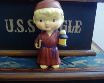 Vintage monnik met boek en lantaarn bobbel/Knodder hoofd Doll