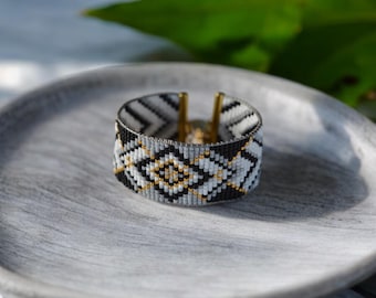 Geweven armband in miyuki kralen, trendy armband, armband met geometrisch patroon, cadeau voor haar, sieraden voor vrouwen, elegante sieraden