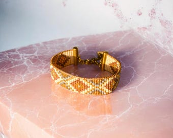 Elegante kralenarmband, Miyuki kralen geweven armband, gouden armband, armband met geometrisch patroon, cadeau voor haar, damesarmband