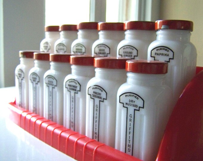 Griffiths' Spice Jars With Red Lids and Red Rack Set of 12 Etsy