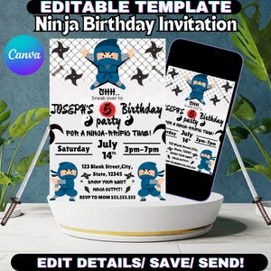kids birthday invitation, ninja invitation,  ninja party, digital invitation, editable template, editable template , boys invitation