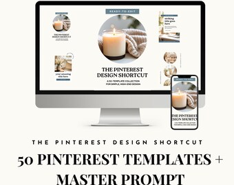 Pinterest Pin Shortcut | 50 Neutral Editorial Pin Templates + AI Strategy Prompt