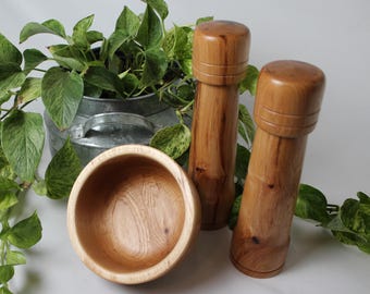 Shagbark Hickory Salt & Pepper Grinder Set with Fruit Bowl