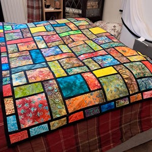 Handmade Stained Glass Batik Quilt | Large Statement Throw Blanket 112x164cm