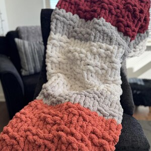 Three Color Chunky Knit Chenille Throw Blanket: Soft, Cozy Handmade Blanket