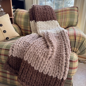 Handmade Color Block Chenille Knit Blanket: Soft Cozy Throw