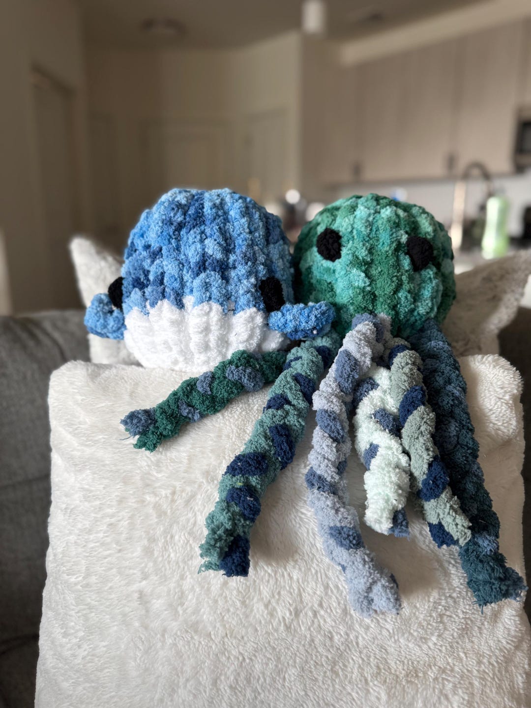 Chunky Knit Sea Creature Plushie 2-pack: Handmade Chenille Stuffed ...