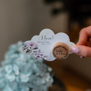 Cadeau classique pour baby shower, bouchon de bouteille de vin personnalisé en vrac, cadeau floral pour fête d'anniversaire, réservez la date pour la fête de fiançailles, carte de remerciement nuage