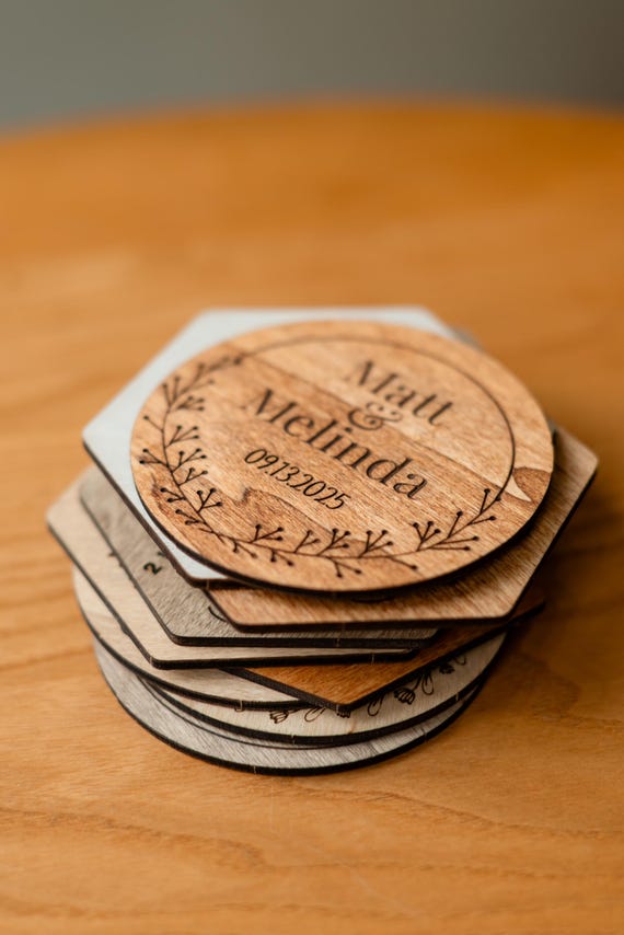 Outdoor wedding keepsake gifts in bulk, set of 100 personalized coasters, classic bridal shower favors, rustic bachelorette party decor