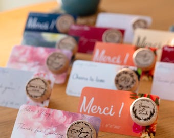 Engraved Wine Corks with Thank You Card and Organza Bags-Custom Wine Stopper-Personalized Gift for Guests-Wedding Favors-Wood Wine Cork