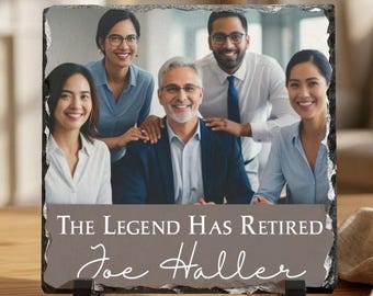Plaque cadeau de retraite personnalisée, ardoise de photos de retraite personnalisée, cadeau de retraite d'un collègue, souvenir du patron La légende a sa retraite