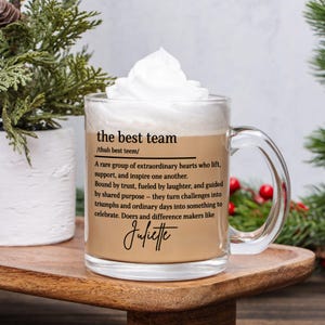 The Best Team Personalized Glass Mug, Custom Employee Appreciation Gift, Team Cup with Name, Corporate Staff Thank You, Office Coworker Gift